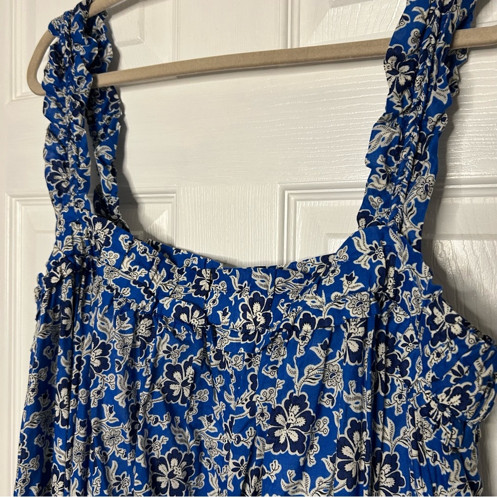 J Crew Cotton Voile Ruffle-Trim Shift Dress Cobalt Floral - Picture 6 of 16
